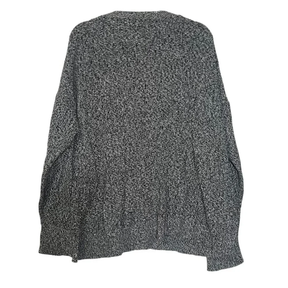 Loft Heather Gray and Black Speckled Sweater Button Sleeve Cozy Size XL